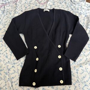 Jaegar 100% Wool Navy Cardigan, Double breasted with White Buttons